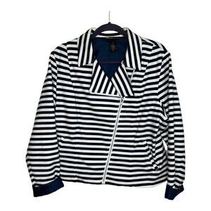 Lane‎ Bryant Navy & White Striped Moto Jacket Blazer Women's Size 16